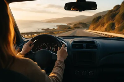 Coastal Road View From Car Dashboard