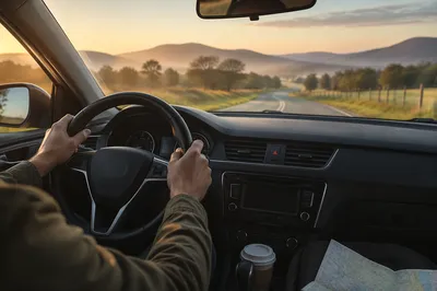 Peaceful Morning Road Trip Car Interior