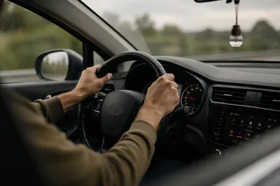 Hands on Steering Wheel Road Trip