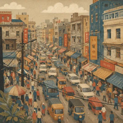 Elevated View of Parked Cars in City