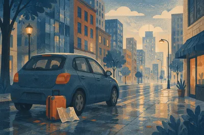 Early Morning Car on Quiet City Street