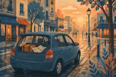 Compact Car on Quiet City Street