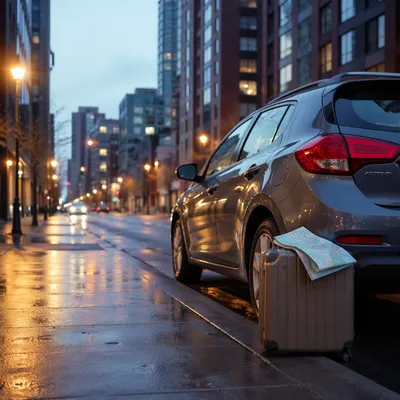 Early Morning Car on Quiet City Street