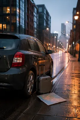 Compact Car at Quiet Dawn Street
