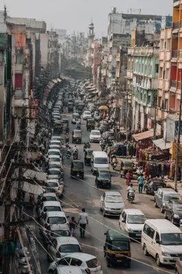 Elevated View of Parked Cars in City