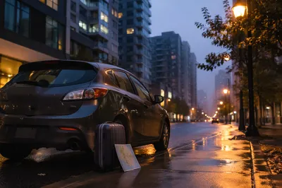 Compact Car on Quiet City Street