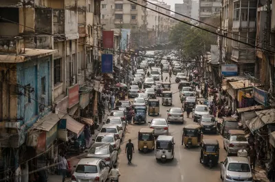 Parked Cars on Busy Urban Street