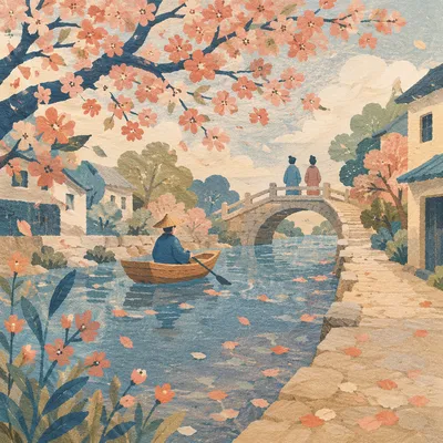 Cherry Blossom Canal Spring Morning Journey