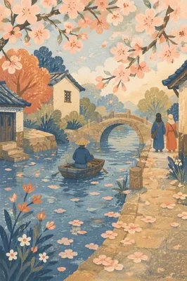 Cherry Blossom Canal Morning Spring Journey