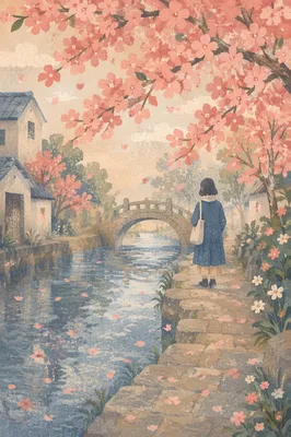 Serene Cherry Blossom Canal Spring Journey