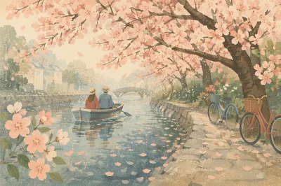 Cherry Blossom Canal Spring Morning Journey