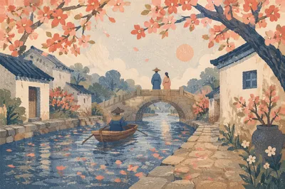 Cherry Blossom Canal Morning Travel Scene