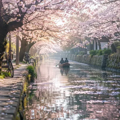 Cherry Blossom Canal at Spring Dawn