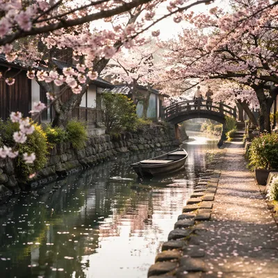 Cherry Blossom Canal Walk in Spring
