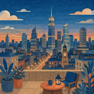 Blue Hour Modern City Skyline Panorama