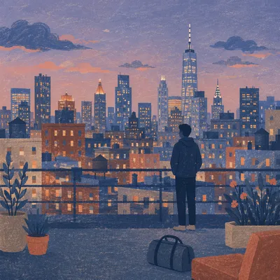 Blue Hour City Skyline Rooftop Panorama