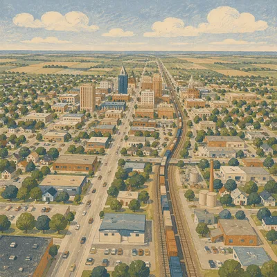 Warm Aerial City Panorama at Sunset