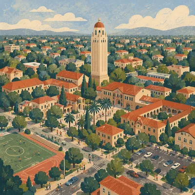 Sunlit Urban Panorama With Observation Tower