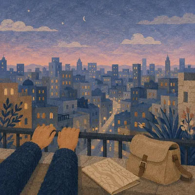 Quiet Rooftop View of Twilight City Skyline