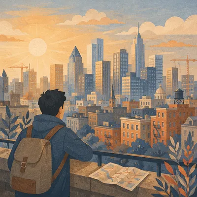 Dawn Rooftop View of Urban Skyline