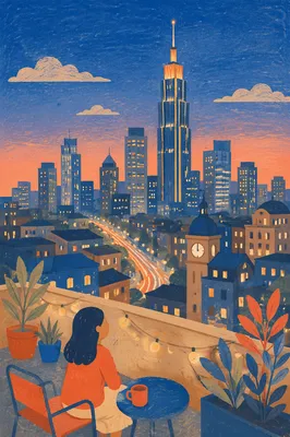 Blue Hour Modern City Skyline Panorama
