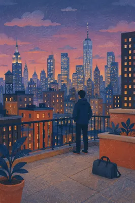 Blue Hour City Skyline From Rooftop