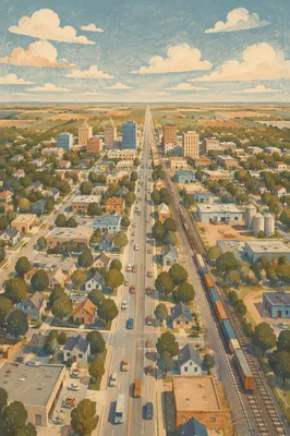 Warm Aerial Panorama of Urban Skyline