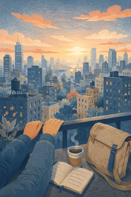 Blue Hour Rooftop City Travel Panorama