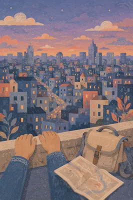 Quiet Rooftop View of Twilight City Skyline