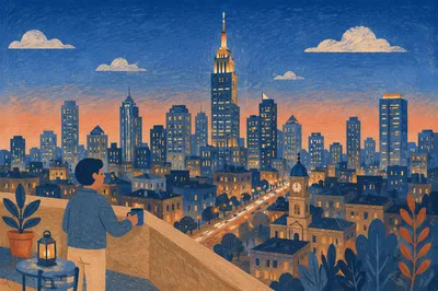 Blue Hour Modern City Skyline Panorama