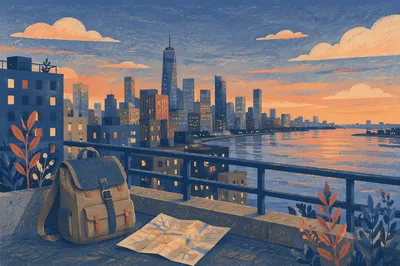 Blue Hour City Skyline Travel Panorama