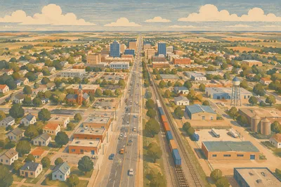 Warm Aerial City Skyline Panorama