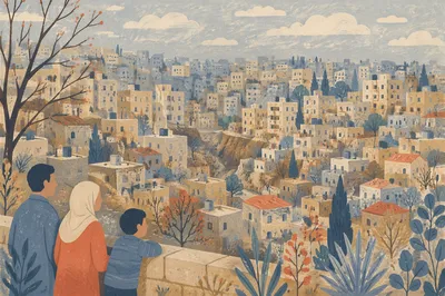 Hillside Urban Panorama in Soft Winter Haze