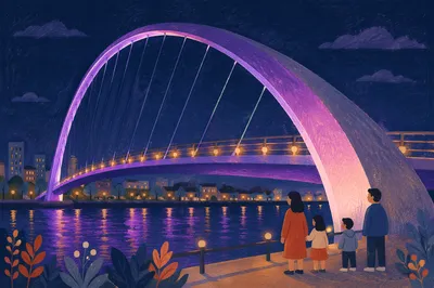 Violet Night Waterfront Skyline Panorama