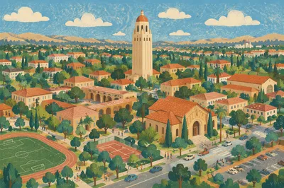 Leafy Urban Panorama with Central Observation Tower