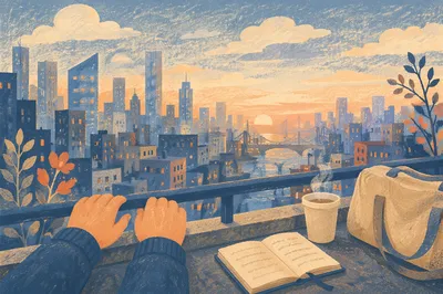 Hopeful Dawn Over Modern City Skyline