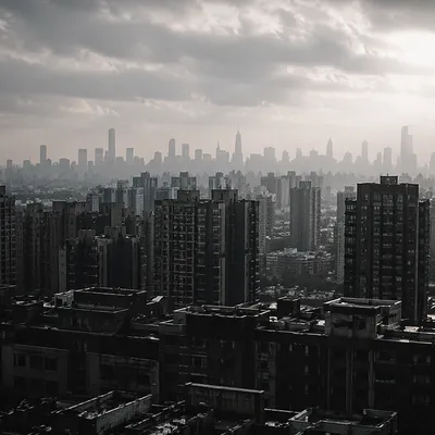 Misty Modern City Skyline Panorama