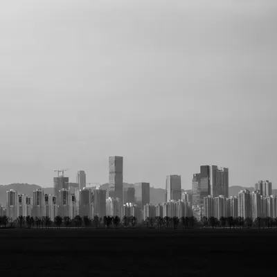 Minimalist Monochrome Modern City Skyline Panorama