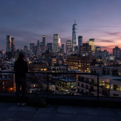 Blue Hour City Skyline from Rooftop
