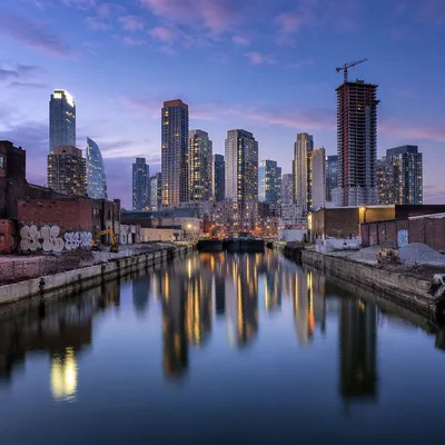 Blue Hour City Skyline Canal Panorama