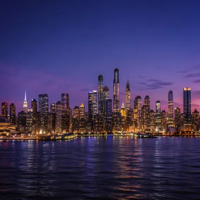Blue Hour Waterfront City Skyline Panorama