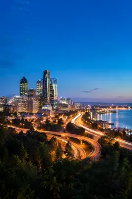 Blue Hour Waterfront City Skyline Panorama
