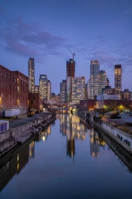 Blue Hour Modern City Canal Skyline
