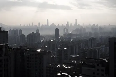 Misty Modern City Skyline Panorama