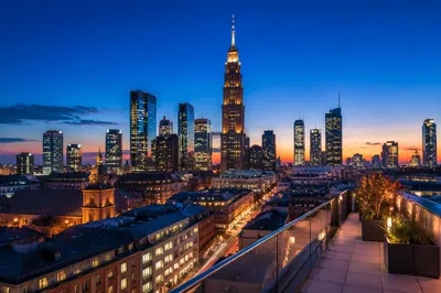 Blue Hour Modern City Skyline Panorama