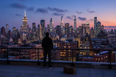 Blue Hour City Skyline from Rooftop