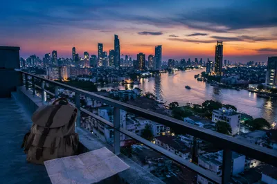 Blue Hour City Skyline Travel Panorama
