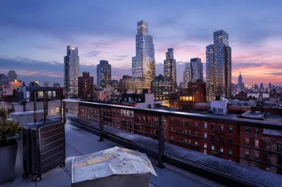 Blue Hour City Skyline From Rooftop