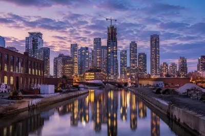 Blue Hour City Skyline Canal Panorama