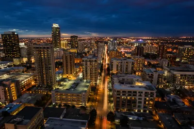 Blue Hour Modern Downtown Skyline Panorama